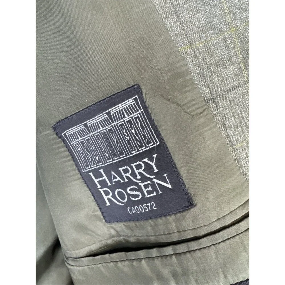Harry Rosen‎ Carlo Barbera Virgin Wool Blazer Sport Coat Green Plaid 44R